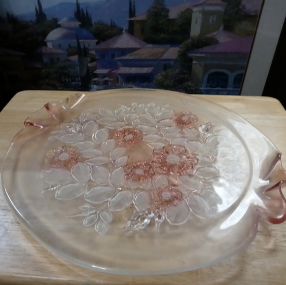 MIKASA WALTHER 1980's SERVING TRAY 14" IN DIAMETER,ROSELLA BOOM PINK - Picture 6 of 7